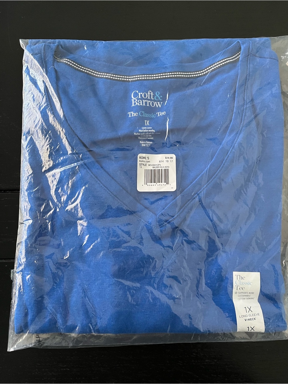 croft & barrow women’s V-Neck Long Sleeve Tee - Royal Blue